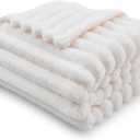 NEWCOSPLAY Super Soft Throw Blanket Ivory Premium Silky Flannel Fleece 3D Ribbed Jacquard Lightweight Bed Blanket All Season Use (Ivory Ribbed, Throw(50"x60"))