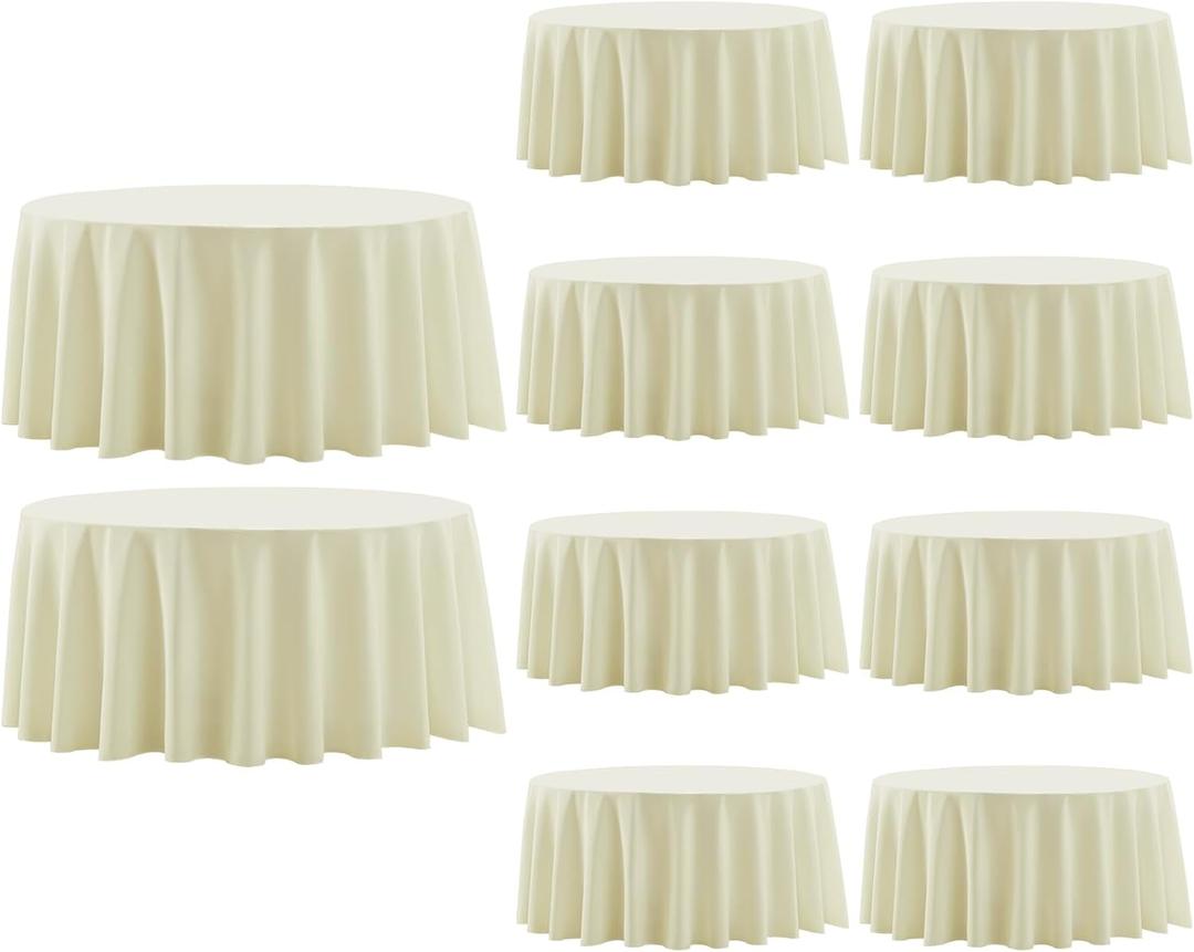 Round Tablecloth 132 Inch 10 Pack Ivory Tablecloths Washable Decorative Polyester Table Clothes Cover for Dining Table Banquets Buffet Parties and Wedding