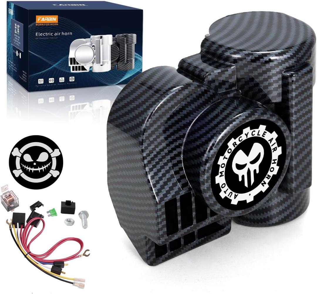 FARBIN Train Horns for Car Motorcycle Truck Air Horn with Horn Cover for Motorcycle 12V Train Sound Car Horns Kit 150DB Super Loud Horn for Motorbike Truck Boat Pickup (12V,Black Shell)