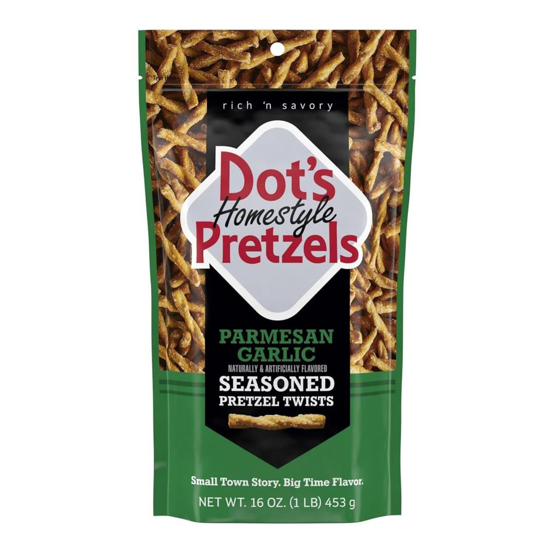 Dot's Homestyle Pretzels Parmesan Garlic Seasoned Pretzel Twist Snack, 16oz Grocery Sized Bag, BB Date 12/26/2025