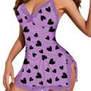 Girece Nightgowns for Women Sexy Ruched Chemise Lingerie Side Slits Lace Trim Sleep Dress for Date Night or Sleeping (Purple, XXL)