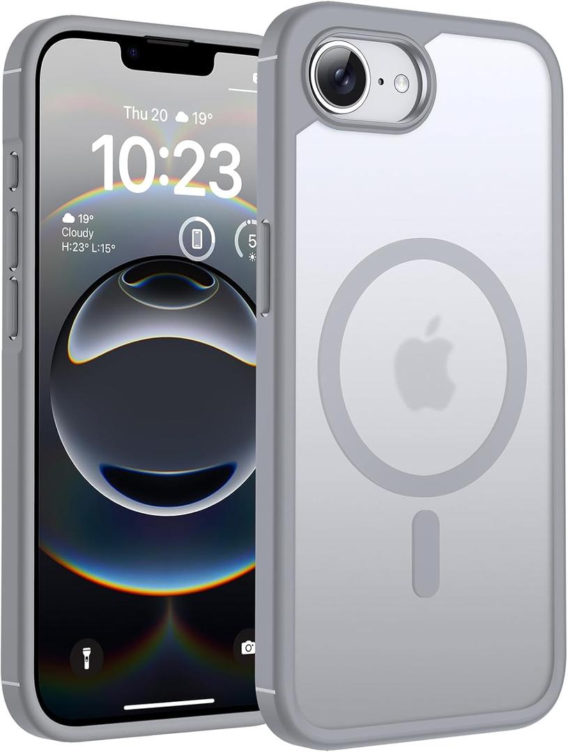 TOCOL Magnetic for iPhone 16e Case, Upgraded Full Camera Protection, Compatible with Magsafe, Drop Protection, Translucent Matte Back Bumper for iPhone 16e 6.1-Inch (Gray)