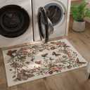 Rugcomf Door Mat Indoor Entrance 2x3 Rug Machine Washable Boho Floral Butterfly Small Area Rug Non-Slip Low Pile Throw Rugs for Entryway Kitchen Front Door Indoor Entrance Entry Kids Room, Beige