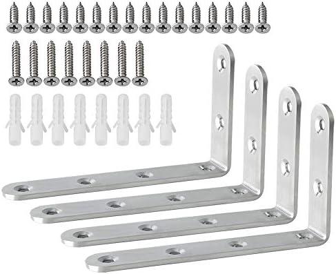 Alise Floating Shelf Brackets, L Brackets for Shelves Heavy Duty Shelving Bracket Stainless Steel Corner Brace Angle Brackets for Wood,5x3 Inch Wall Bracket, Pack of 4, Brushed
