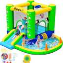 FBSPORT Inflatable Bounce House, Kids Bounce Castle Slide for Indoor Outdoor,Toddler Baby Jumper Bouncer, Kids Jumping Bouncy House with Blower, Ball Pit Pool, Basketball Hoop, Dart Game, Green, 9.33 ft L x 8.33 ft W x 5.42 ft H