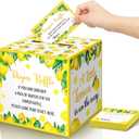 Teling 51 Pieces Diaper Raffle Tickets with Card Baby Shower Decorations Gender Reveal Holder Box for Girl Boy Diaper Raffle Party(A Little Lemon is on the Way)