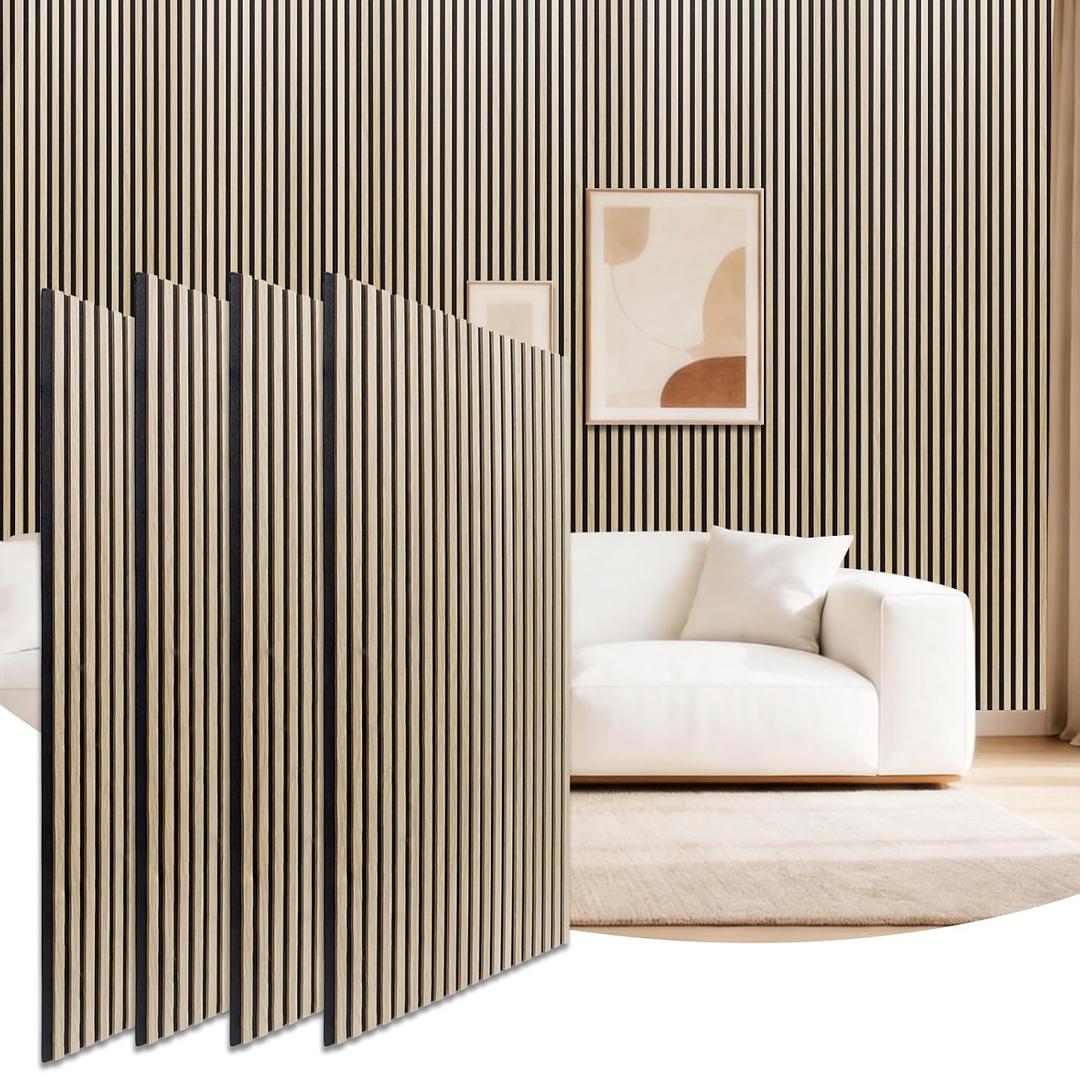 NeatiEase 4Pcs Acoustic Wood Panels for Wall, 48"x24" Wood Slat Wall Panel