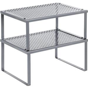 SONGMICS Spice Racks, Set of 2 Metal Cabinet Shelf Organizers, Countertop Organizers, Shelf Risers, Stackable, Expandable, Silver UKCS01SV (12.6"W(9"D), 2 Tiers)