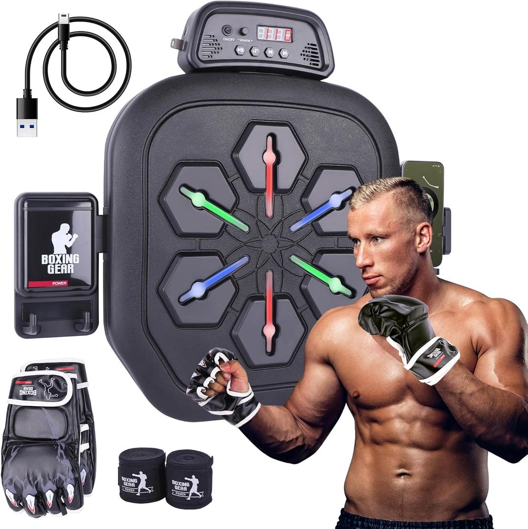 Music Boxing Machine with Gloves, Wall Mounted, Electronic Boxing Board for Adults and Kids