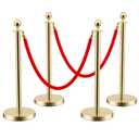 LOVMOR Stainless Steel Stanchion Post, 5 FT Red Carpet Ropes and Poles, 4 pcs Gold Stanchions with Red Rope, Hollow Base and Velvet Ropes Safety Barriers Set, Carpet Runner for Party