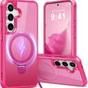 Hocase for Samsung Galaxy S25 Case, with Ring Stand [Magnetic Wireless Charging Supported] [Military Grade Protection] Slim Shockproof Translucent Protective Phone Case - Hot Pink