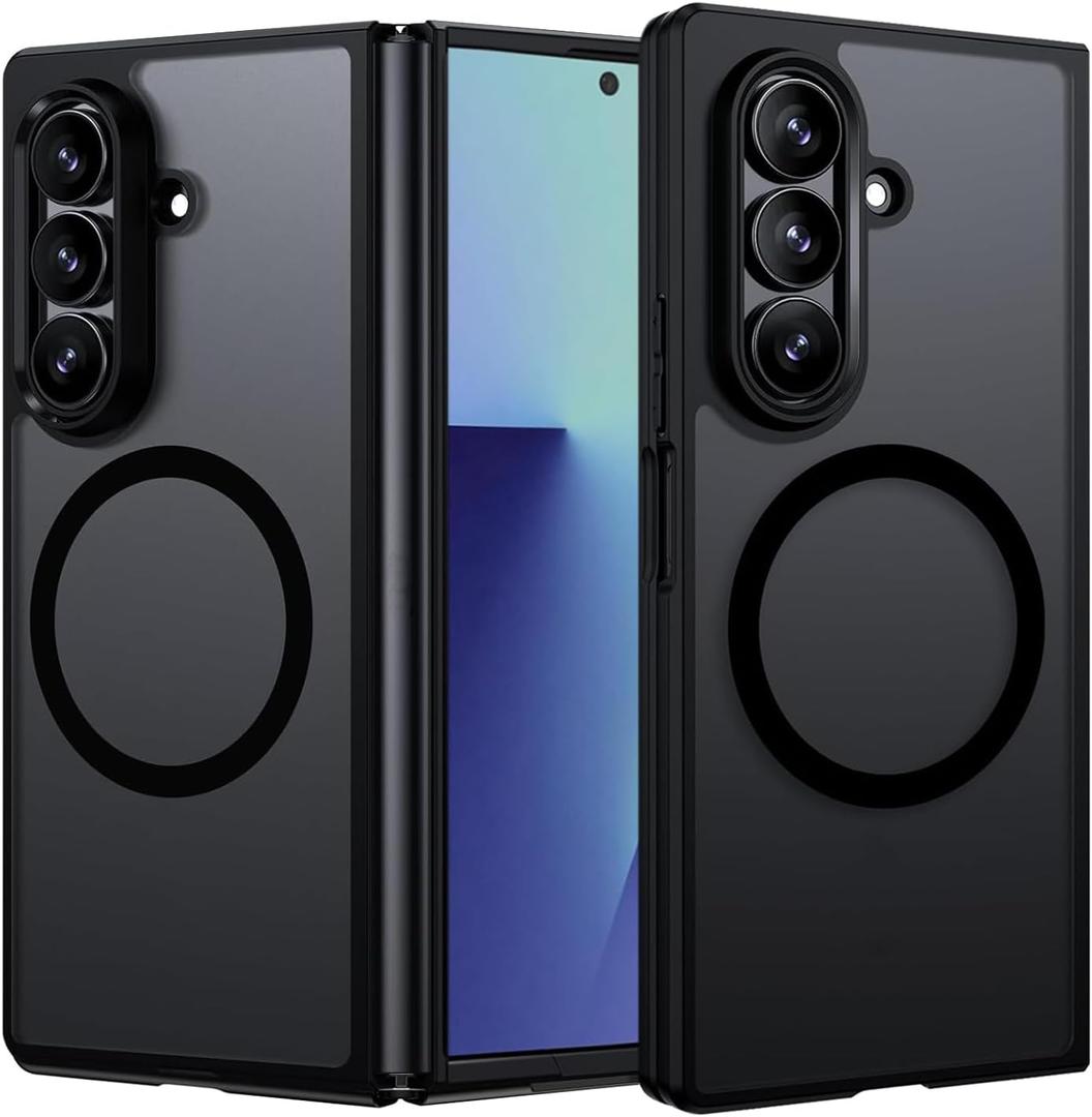 HikerClub for Galaxy Z Fold 7 (2025) Magnetic Case, Compatible with Wireless Charger, Slim Fit Anti-Scratch Translucent Frosted Black Shockproof Case