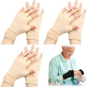 3 Pairs Elderly Skin Thin Protector Gloves Tone Fingerless Gloves Bruise Abrasion Protective to Cover Bruising (XX-Large)