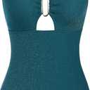 ZAFUL Women's One Piece Swimsuit Ribbed Open Back Bathing Suit Tummy Control Scoop Neck Adjustable Straps High Cut Swimwear (Medium, 2-peacock Blue)