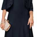 GRACE KARIN Mother of The Bride Dress - Wedding Guest Formal Evening Dress - Lace Sequins Midi Dress with Jacket (Medium, Navy Blue)