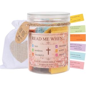 Handmade Jars Bible Verses in a Jar Hope Prayer Scripture Jar Church Biblical Christian Gifts for Dad Mom Teacher Women Men Read Me When Plastic Jars with 96 KJV Bible verses