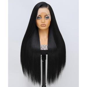 Latasha 13x6 Synthetic Lace Front Wig for Black Women Straight HD Lace Frontal Wigs Pre Plucked Wear and Go Glueless Wigs for White Women 28 inch Long Black Wig (Off Black 1B)