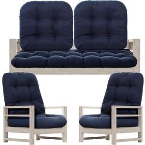 Wenqik 7 Pcs Outdoor Wicker Chair Cushions Set with 1 Loveseat Cushions 44 x 19 in Weatherproof & 6 U Shaped Cushions for Wicker Patio Furniture Porch Swing Bench Seat Sofa Couch (Dark Blue)