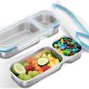 Bakpoco Stainless Steel Snack Containers, 2 Pack 2 Compartment Metal Snack Lunch Box Containers with Lid, Reusable Food Storage Container, Leak Proof, Grab and Go