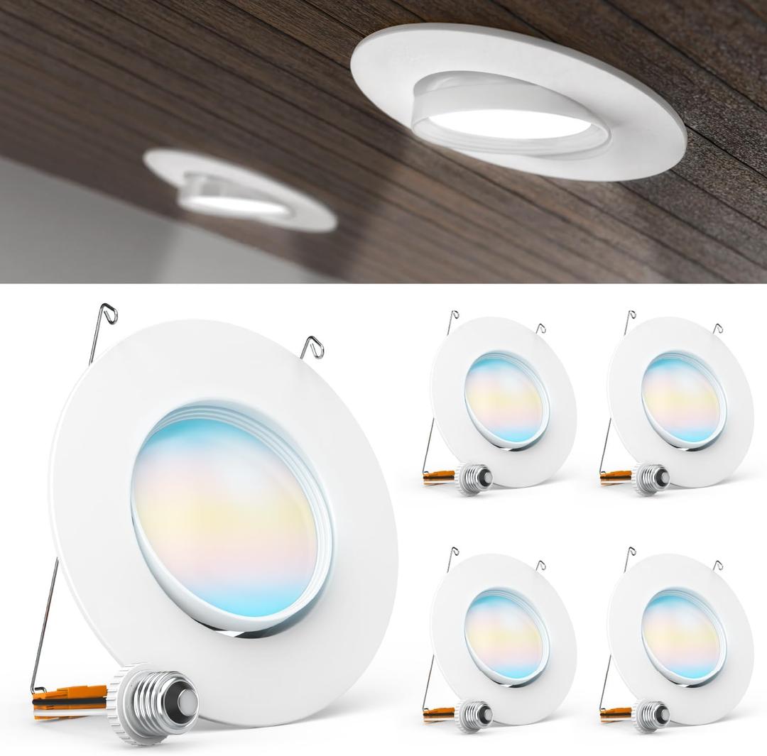 Sunco 5/6 Inch LED Can Lights Retrofit Recessed Lighting, Gimbal Downlight Adjustable, 800 LM, 12W=60W, Selectable CCT 2700K/3000K/3500K/4000K/5000K, Dimmable, Damp Rated UL 4 Pack