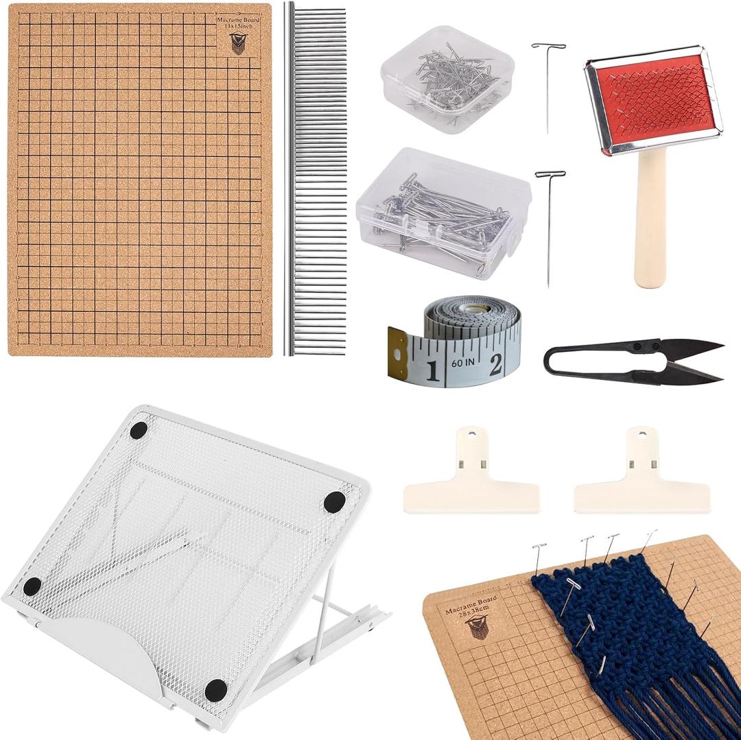 AIIQESBT 108 Pcs Macrame Board Set, 12''  16'' Wood Macrame Board Stand with Metal Adjustable Holder for Braiding Cording Bracelet Creating