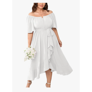 Womens Plus Size Cocktail Midi Dresses Short Sleeve Square Neck Flowy Formal Wedding Guest Dress Off The Shoulder XL