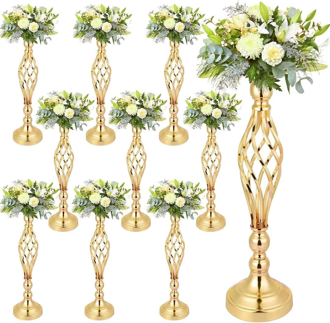 10 PCS Gold Centerpieces Table Decorations 20 Inch Tall Metal Flower Vases Elegant Arrangement Stand Candle Holder for Wedding Receptions, Birthday Parties, Holiday Events & Home Decor