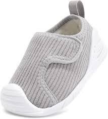 STQ KIDS Baby Wide Toe Box Shoes Boys Girls Toddler Barefoot Sneakers for Indoor Comfortable with Hook and Loop Light Grey Infant, 12-18 Months