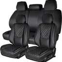 Car Seat Covers Full Set, Black Faux Leather Waterproof Seat Protectors, Breathable with Lumbar Support, Front Seats Back Seat Covers,Wear-Resistant Universal Fit for Most Cars, Trucks, SUV