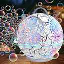 Bubble Machine for Kids Toddlers,45°/360° Automatic Rotation Spherical Bubble Maker Toy with RGB Light,Rechargeable Type-C Charge Bubble Blower,Outdoor Wedding Party Birthday Gifts (White Crack)