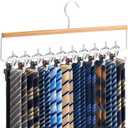 Tie Rack Hanger for Closet Upgraded 2-in-1 Tie and Belt Hanger Non Slip Tie Rack with 20 Hooks Tie Hanger Space Saving Wooden Belt Tie Organizer for Tank Tops Bras Cami Scarves, Wooden