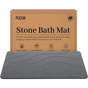 Stone Bath Mat Diatomaceous Earth Non-Slip Shower Mat,Quick Drying Diatomite Bath Stone Mat for Bathroom Floor -Super Absorbent,Natural, Easy to Clean(2416" Grey) (1'4" x 2' (Rectangular))