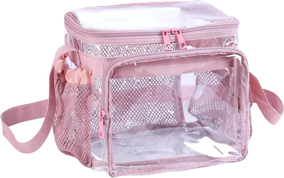 Clear Lunch Bag for Work - Heavy Duty Transparent Lunch Box for Men and Women - Stadium Approved for Correctional Officers Plastic Lunch Bag (pink) (Pink-1 pack)