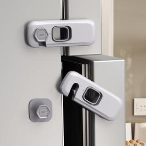 5 Pack Child Proof Refrigerator Lock, QYESWHSR Fridge Locks for Kids with Sticky Adhesive Pads, Child Safety Locks for Doors, RV Refrigerator, Oven Lock Child Safety Baby Cabinet Locks - Grey Updated (Gray)