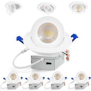 Adetu 4 inch Gimbal Led Recessed Lights, 360+90 Adjustable Directional Recessed Lighting, 2700K/3000K/3500K/4000K/5000K Dimmable Remodel Eyeball Canless Downlight with Jbox, ETL (White, 4 Pack)