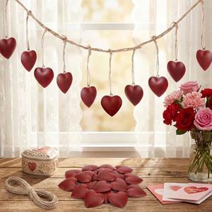 Otoolling 24 Pcs Valentine's Day Metal Heart Bells Decorative Indoor Outdoor Tibetan Inspired Meditation Hanging Cow Bell with 19.7 ft Jute Rope Rustic Wall Art Harmony Windchime for DIY Craft(5 cm)