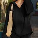 KFUBUO Women's Oversized Sweatshirt V Neck Long Sleeve Pullover Hoodie 2025 Fall Fashion Sweatshirts (Black, L)