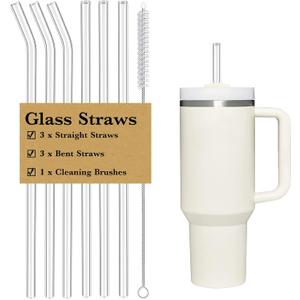 Reusable Straw for Stanley 40 oz 30 oz Cup Tumbler Replacement Stanley Straw 6 Pack Clear Glass Straw with Cleaning Brush Stanley Cup Accesspries