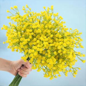 N&T NIETING Babys Breath Artificial Flowers Bulk, 10Pcs Fake Gypsophila Bouquet Flowers Real Touch Faux Babies Breath Arrangement for Wedding Floral Party Home Centerpieces Vase Decoration, Yellow