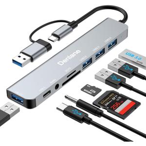 USB C Hub USB Hub 3.0 for Laptop, Upgrade 8 in 2 USB Splitter with USB-C/4 USB A Port Extender, TF/SD Card Slot, 3.5mm Audio Adapter, USBC USB Dongle for PC/Mac/MacBook/Laptop/iPad/Tablet