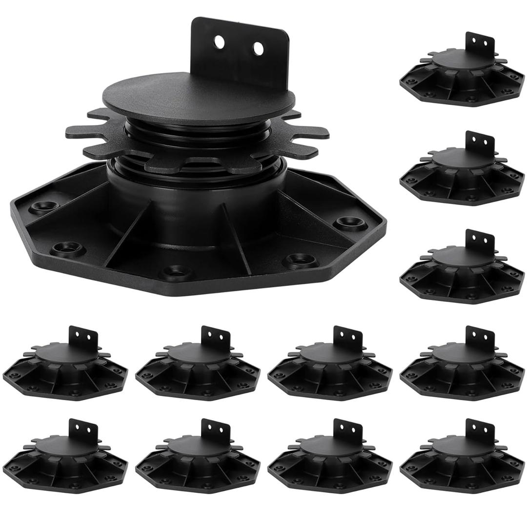 12Pack Adjustable Deck Support, High Load Deck and Floor Support Pedestals for Floating Deck Platform Deck Floor Height Adjustable Range from 1-1/5" to 2-3/10", Black
