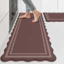 KIMODE Anti Fatigue Kitchen Mats for Floor, Farmhouse Scalloped Rugs for Kitchen Floor, Boho Kitchen Rugs Non Slip, Cushioned Standing Mats for Laundry Office Sink Desk Brown 17"x47"+17"x29"