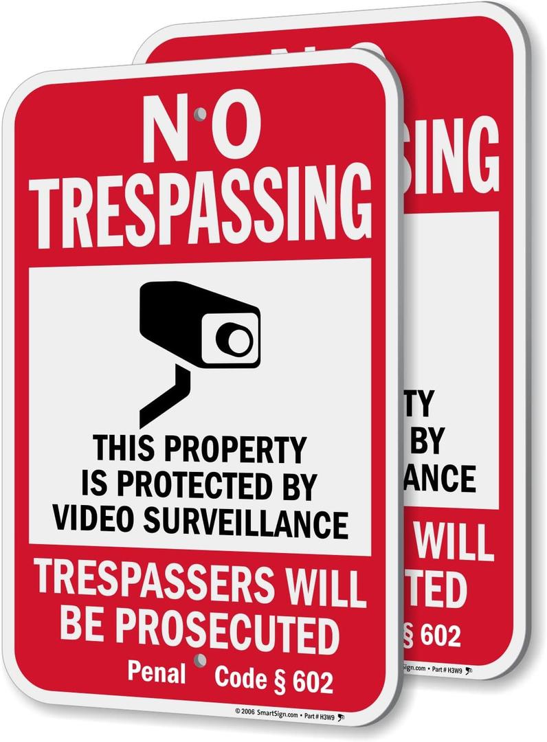 SmartSign California No Trespassing Property Protected By Video Surveillance Sign (Code 602) - 2 Pack, 18 x 12 inch, 2mm Aluminum Composite, Red/Black on White