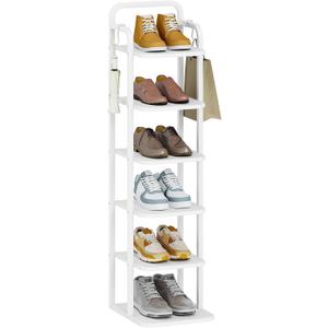 Hzuaneri 6 Tiers Vertical Shoe Rack, Tall Shoes Shelf with 2 Hooks