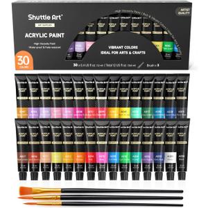 Shuttle Art Acrylic Paint Set, 30 x12ml Tubes Artist Quality Non Toxic Rich Pigments Colors Great for Kids Adults Professional Painting on Rocks Canvas Wood Clay Fabric Ceramic Crafts