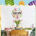 3 Pcs Happy Easter Door Hanger Decoration Easter Rabbit Wooden Door Sign Bunny Welcome Wreath for Front Decor for Farmhouse Home Living Room Decor, 11.8 x 11.8 Inch