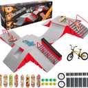 Finger Skateboard Park Kits,14-in-1 Bigger Finger Skateboard Ramp Set with 14 Ramps, 8 Fingerboards, 1 Finger Bike, Skate Park Kit, Fingerboard Skatepark Half Pipe Toys Gifts for Ages 3+