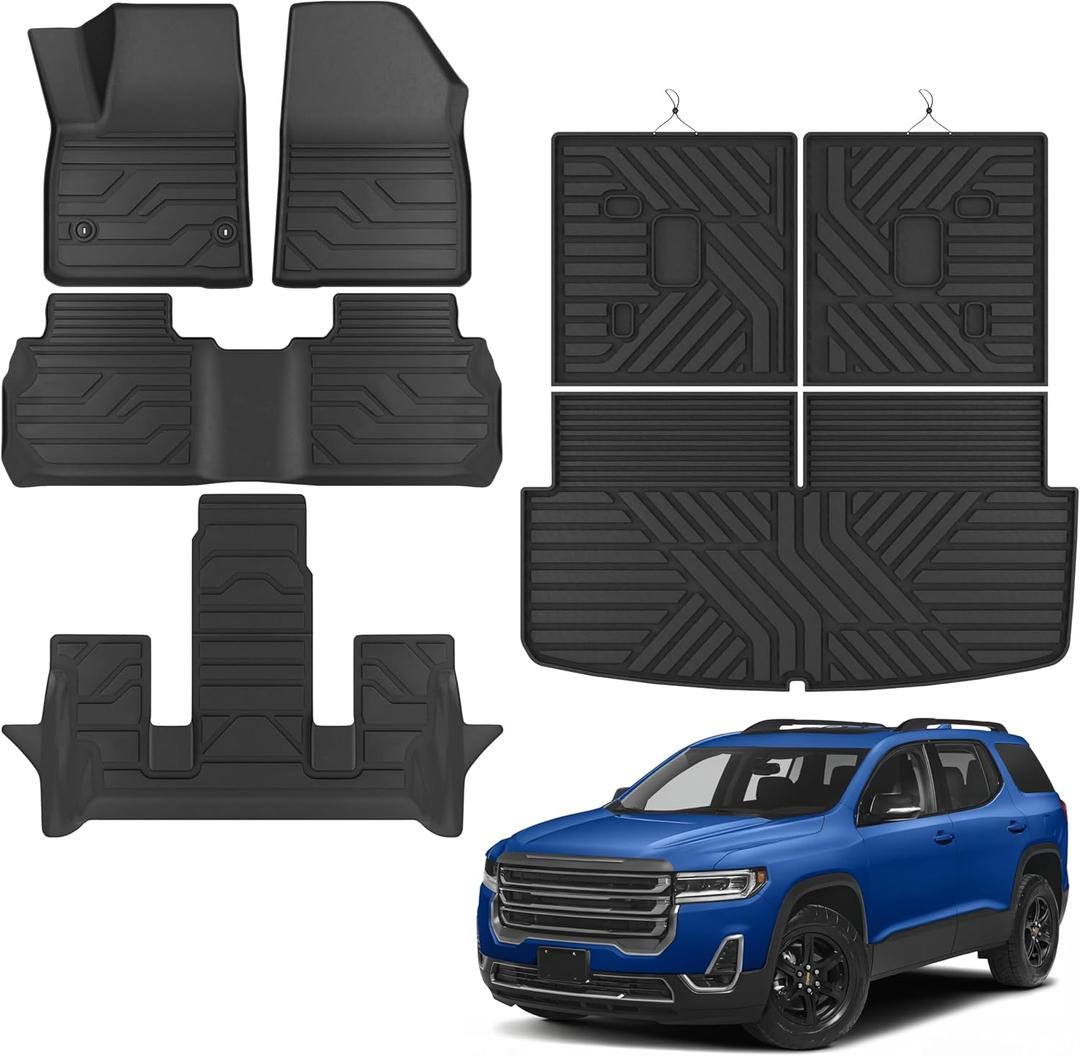 KARPAL Floor Mats for 2017-2023 GMC Acadia 6 Seats Captain Chairs, Custom Fit All Weather TPE Floor Liners Full Set Protection Car Accessories, Front & 2nd & 3rd Row & Cargo Liner