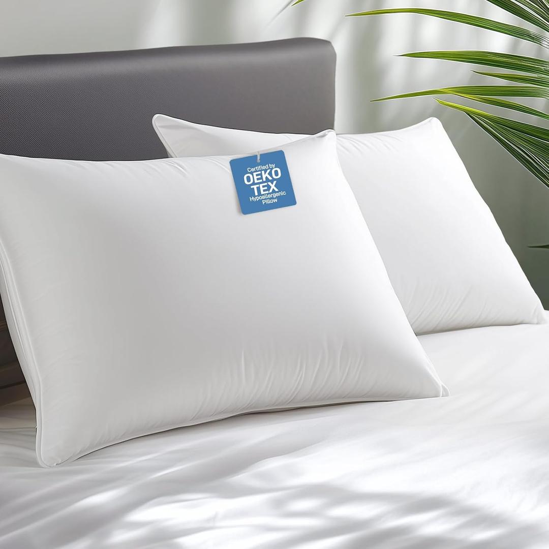 Alkyonos Hypoallergenic Bamboo Viscose Shell, Soft Bed Pillows King Size Set of 2 with Down Alternative Filling, Oeko-Tex Certified, Luxury Hotel Quality for Stomach, Back and Side Sleepers