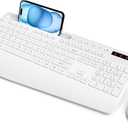 SABLUTE Wireless Keyboard and Mouse, Wrist Rest, Phone Holder, Batteries Included, 2.4G Lag-Free Ergonomic Keyboards Mouse Combo, Silent Keyboard Cordless Set for Computer, Laptop, PC, Windows, White (1 Pack)